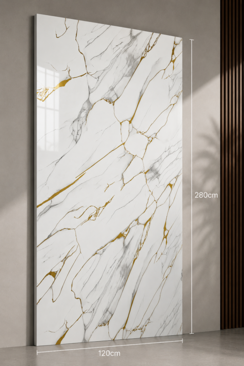 ad23f381-5215-4106-9758-3c97c9ff465a PVC Marmerlook Wandpanelen120x280 cm Luxe Uitstraling & Eenvoudige Montage (white with light gray gold strip)