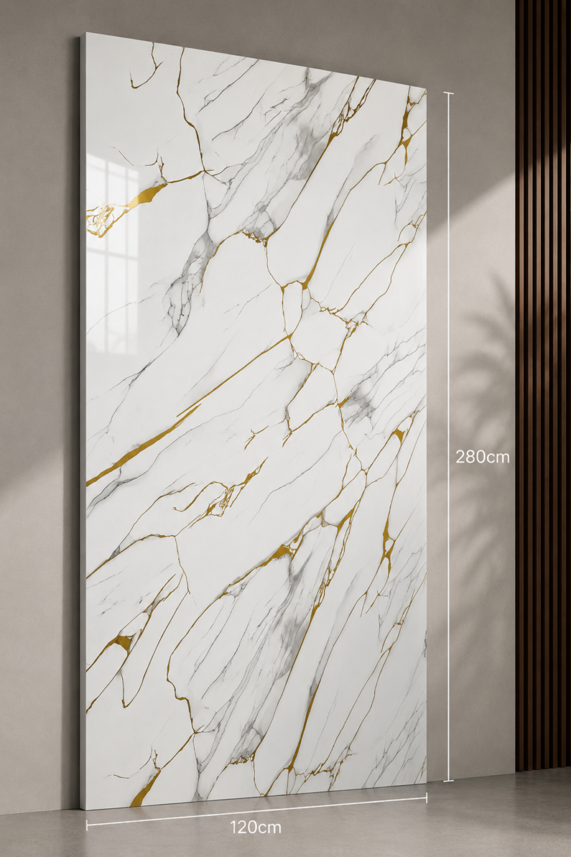 ad23f381-5215-4106-9758-3c97c9ff465a PVC Marmerlook Wandpanelen120x280 cm Luxe Uitstraling & Eenvoudige Montage (white with light gray gold strip)