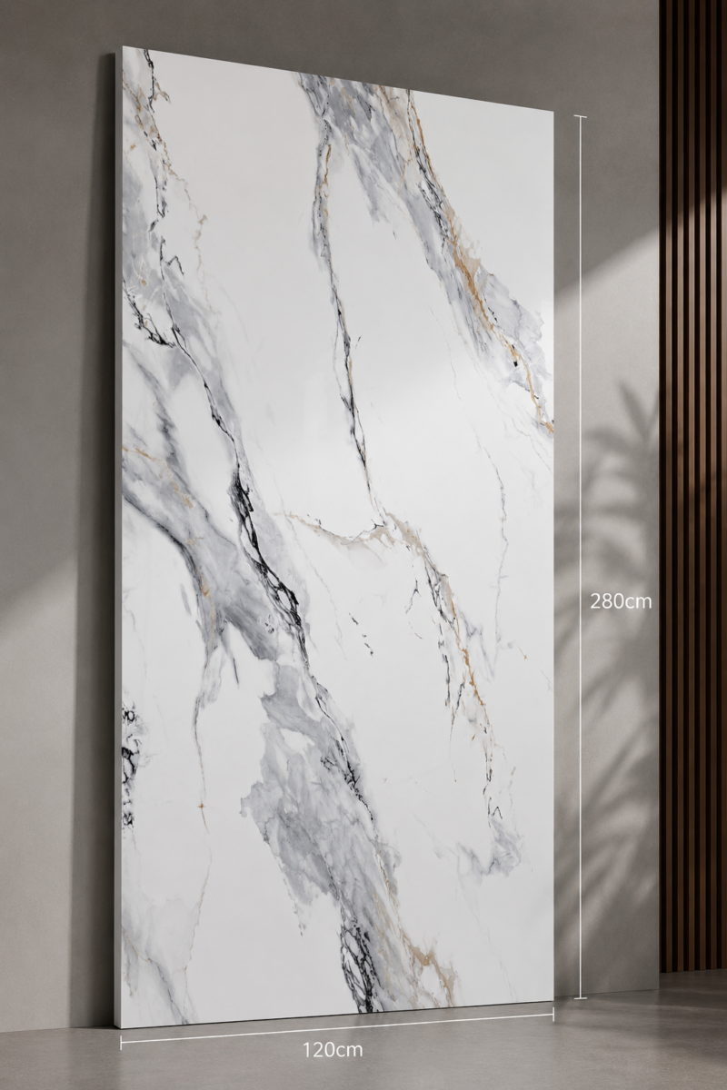 PVC Marmerlook Wandpanelen120x280 cm Luxe Uitstraling & Eenvoudige Montage (white with light gray larg strip)